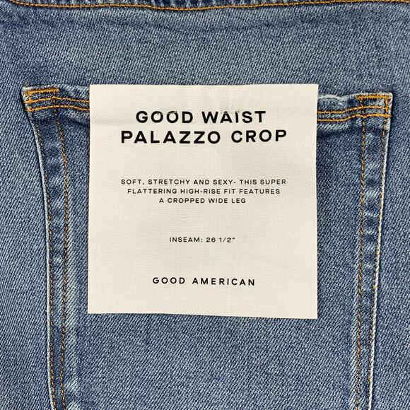 NWT Good American Good Waist Cropped Palazzo Jeans Womens 15 Wide Leg Stretch - Picture 6 of 16